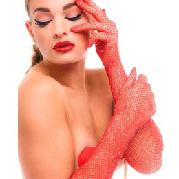Rękawiczki z Cyrkoniami Kinky Diva Starlet Gloves Czerwone Rhinestones