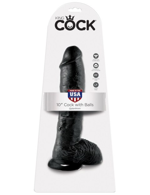10' Cock With Balls Black Dildo Z Jądrami Czarne 25 Cm King Cock